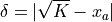 \delta = | \sqrt{K} - x_a |