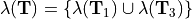 \lambda(\mathbf{T}) = \{\lambda(\mathbf{T}_1)
\cup \lambda(\mathbf{T}_3)\}