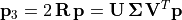 \mathbf{p}_3 = 2\,\mathbf{R\,p} = \mathbf{U\,\Sigma\,V}^T
\mathbf{p}