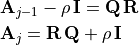 \begin{aligned}
        &\mathbf{A}_{j-1} - \rho\,\mathbf{I} = \mathbf{Q\,R} \\
        &\mathbf{A}_j = \mathbf{R\,Q} + \rho\,\mathbf{I}
    \end{aligned}