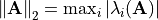 \norm{\mathbf{A}}_2 = \max_i \abs{\lambda_i(\mathbf{A})}