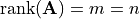 \text{rank}(\mathbf{A}) = m = n