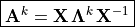 \boxed{\mathbf{A}^k = \mathbf{X\,\Lambda}^k\,\mathbf{X}^{-1}}