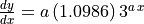 \frac{dy}{dx} = a\,(1.0986)\,3^{a\,x}