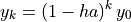 y_k = (1 - ha)^k\,y_0