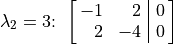 \lambda_2 = 3\text{:    }
\spalignaugmat{-1, 2, 0; 2 -4 0}