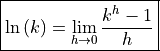 \boxed{\ln{(k)} = \lim_{h \to 0} \frac{k^h - 1}{h}}