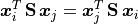 \bm{x}_i^T\,\mathbf{S}\,\bm{x}_j = \bm{x}_j^T\,\mathbf{S}\,\bm{x}_i