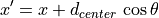 x' = x + d_{center}\,\cos \theta