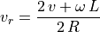 v_r = \frac{2\,v + \omega\,L}{2\,R}