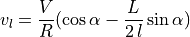 v_l = \frac{V}{R}(\cos \alpha - \frac{L}{2\,l}\sin \alpha)