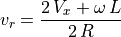 v_r = \frac{2\,V_x + \omega\,L}{2\,R}